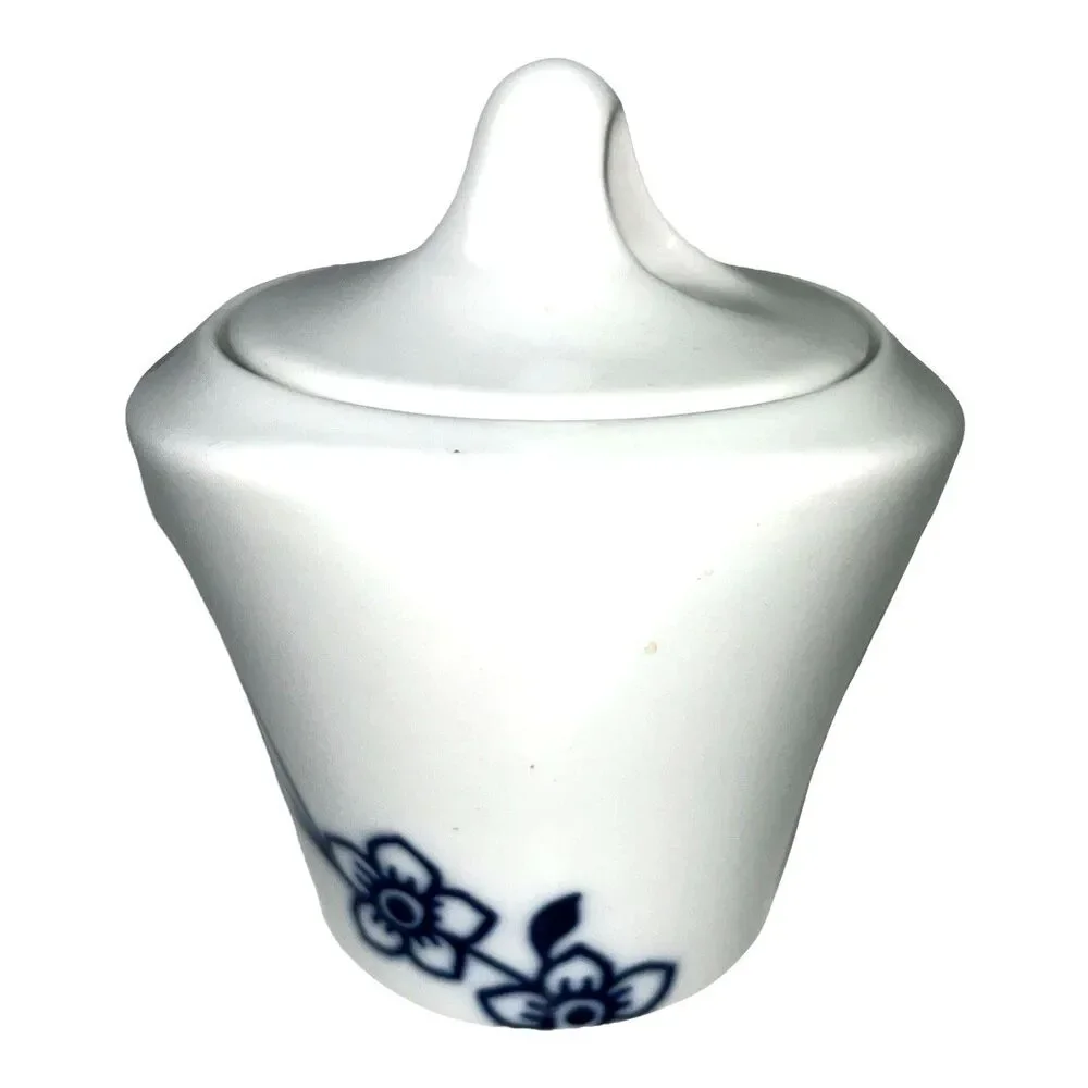 Crate & Barrel Lidded Ceramic Sugar Bowl White Blue Floral Farmhouse Decorative